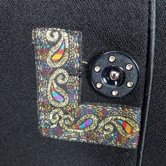 Blazer Linen Wool Cashmere Black Paisley Button Lined Military Jacket Mobwife - Picture 3 of 10